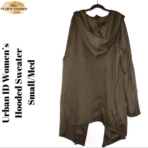 Urban ID Distressed Hooded Sweater, Womens Sm/Med, NWOT, PrairieposherCA - Picture 2 of 3
